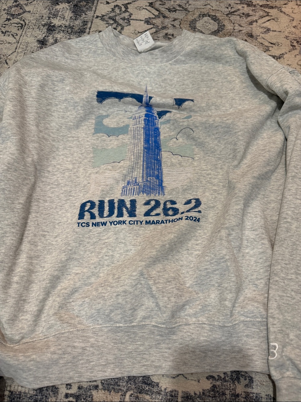 New Balance Heather Gray 'Run 26.2' Sweatshirt with Blue Graphic